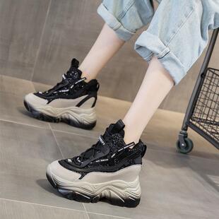 明星同款加绒老爹鞋女冬款厚底内增高女鞋8cm水钻高帮鞋2025爆款