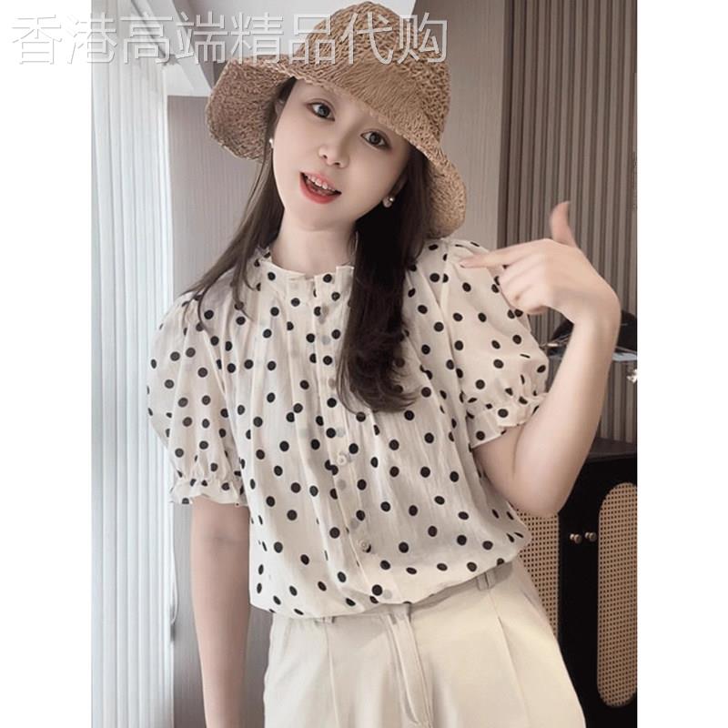 冰丝波点雪纺衫女士夏季韩系洋派设计感小众泡泡袖薄款气质小衫女