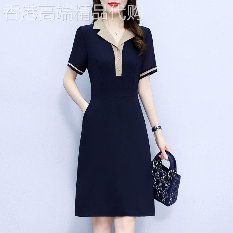 西装领气质洋装女夏2026新款爆款高级感收腰显瘦短袖雪纺a字裙