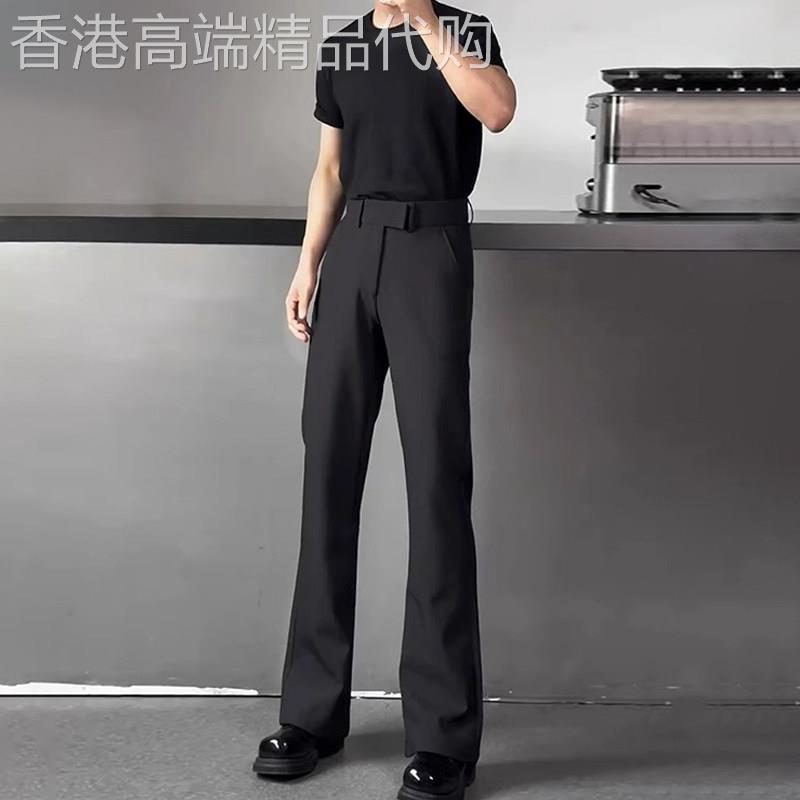 潮牌黑色微喇弯刀西裤男夏季2026新款修身显瘦高腰休闲直筒西装裤