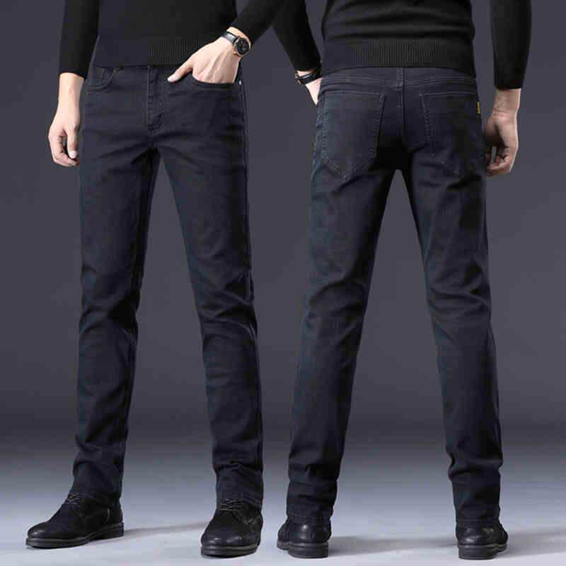 高级感2025新款黑色牛仔裤男修身直筒弹力高端休闲裤子男秋冬加绒