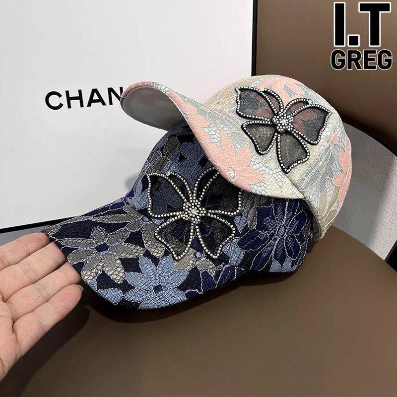 香港I.Tgreg夏天水钻蝴蝶棒球帽蕾丝薄款透气防晒时尚鸭舌帽子女
