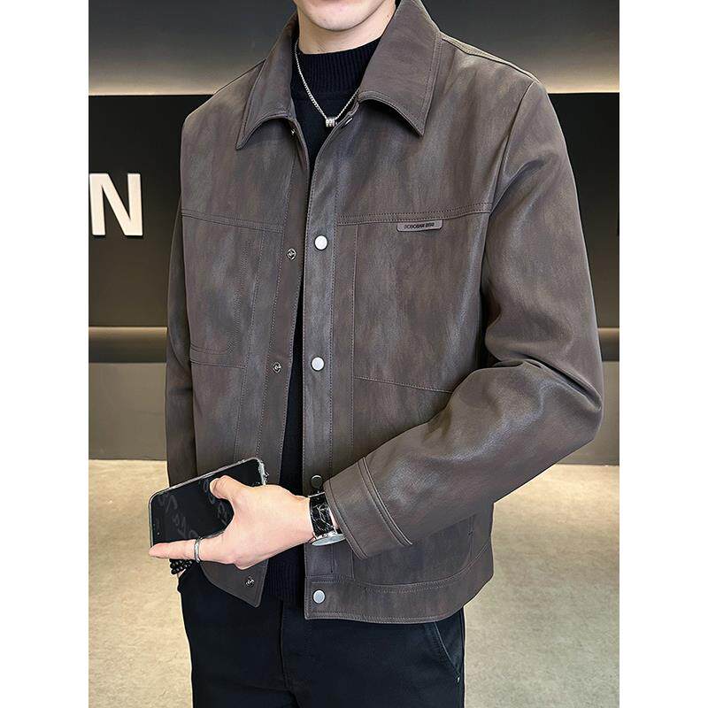香港皮衣外套男2025新款加绒加厚秋冬季机车风高级感潮流男士夹克