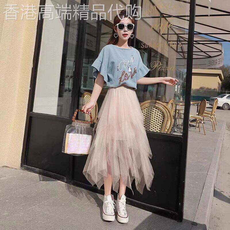 网纱中长款不规则半身裙女百搭2025蓬蓬蛋糕裙子新款高腰仙女纱裙