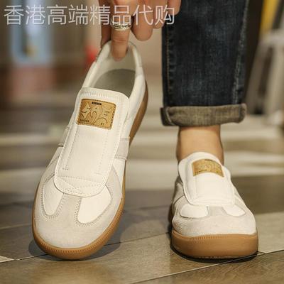 软皮小白鞋男款无鞋带男鞋一脚蹬懒人覆古阿甘德训鞋超火休闲 鞋