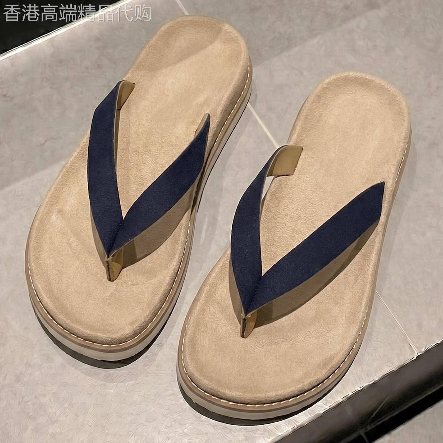 高端老钱风防滑反绒软皮人字拖鞋男士夏季新款百搭沙滩夹角凉拖鞋