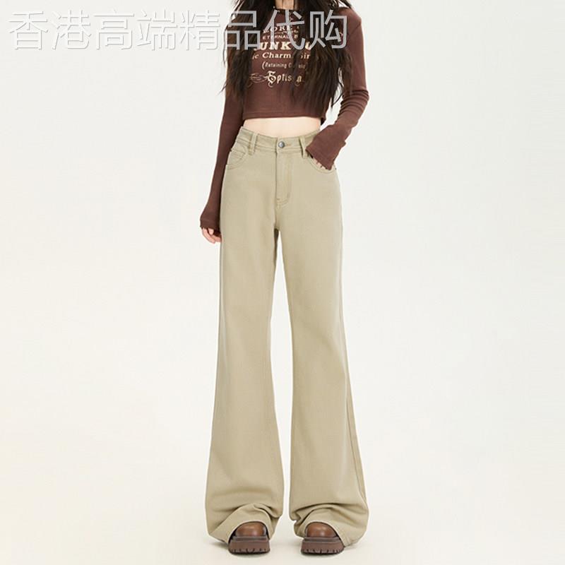卡其色低腰微喇牛仔裤女秋季2026新款百搭显瘦不贴腿辣妹喇叭裤子