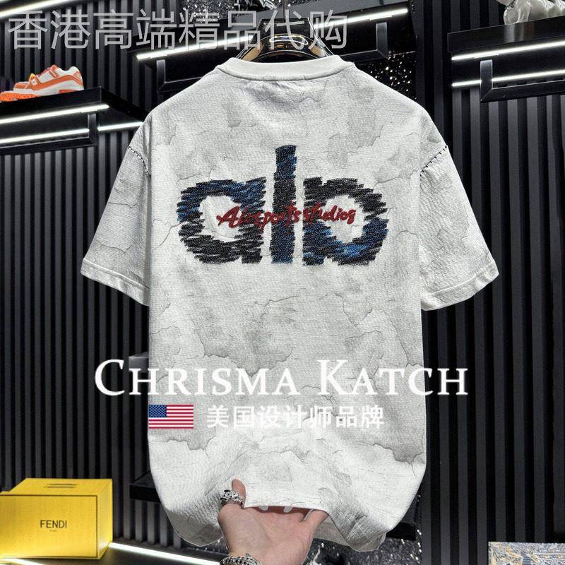 出口美国Chrisma Katch~高端刺绣晕染短袖t恤轻奢薄款半袖T恤