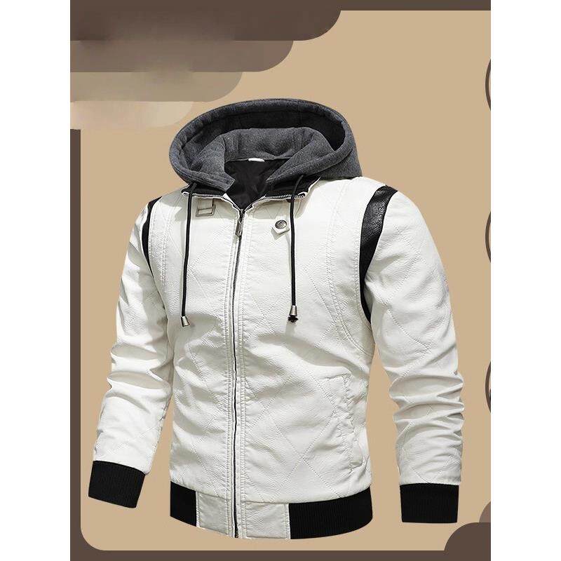 欧美大码连帽真皮皮衣男式绵羊皮软皮夹克薄款外套机车服骑行服潮