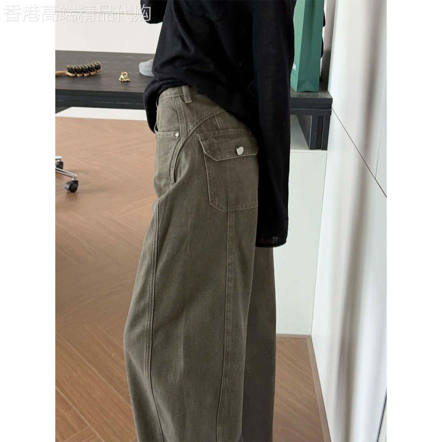 工装阔腿牛仔裤女春秋季2026年新款大码胖mm松弛感修身休闲弯刀裤