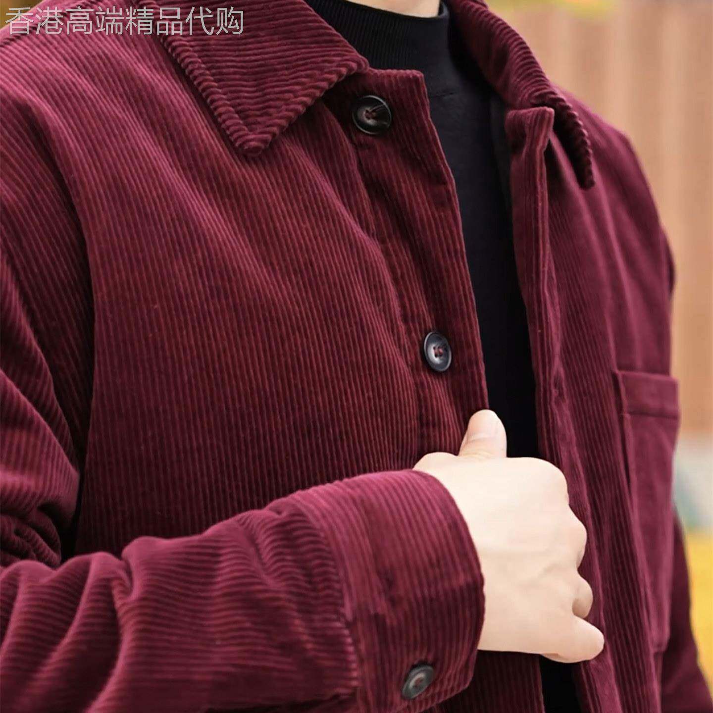 新中式棉服纯棉条纹上衣复古风灯芯绒翻领夹克男秋冬保暖外套棉袄