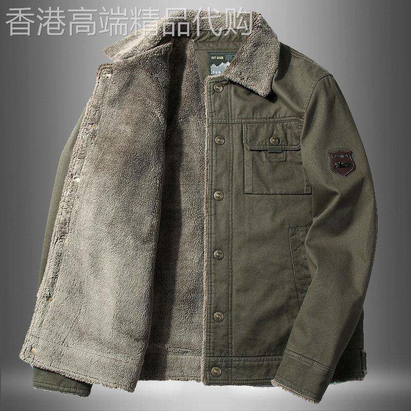 羊羔绒棉衣男冬季加绒加厚保暖工装翻毛领外套高端男士夹克棉服