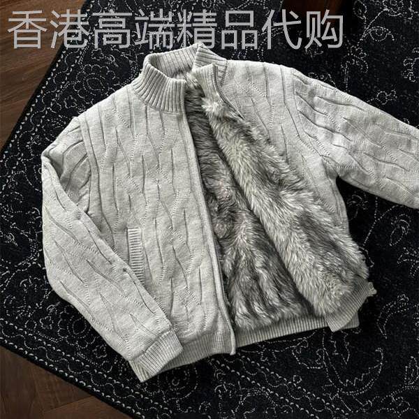 潮牌秋冬重磅开衫针织衫座山雕外套百搭荆刺绞花立领加绒毛衣男款