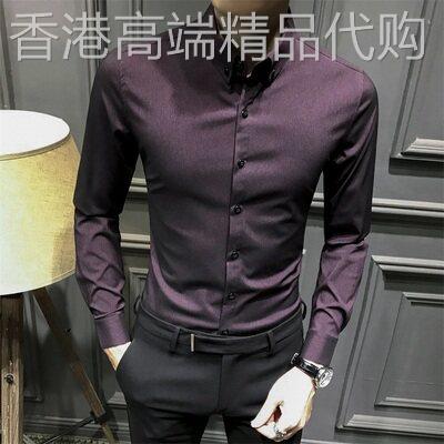 男士衬衫2025春季潮流韩版纯色时尚百搭修身职业商务免烫长袖衬衣