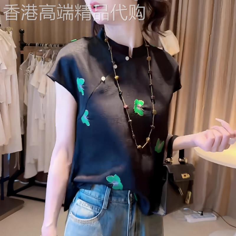 新中式蝴蝶提花短袖女2026年夏季新款设计感气质高端洋气大码上衣