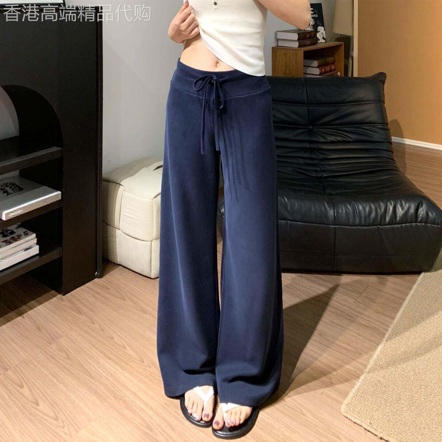 潮牌宽松显瘦藏青色运动裤女春秋季2025年新款韩版休闲直筒阔腿裤