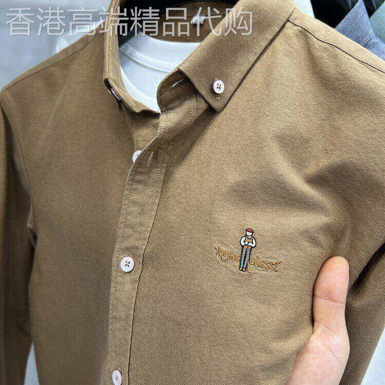 MK纯棉牛津纺男衬衫潮流刺绣长袖衬衣 100%纯棉翻领衬衫 男士春秋