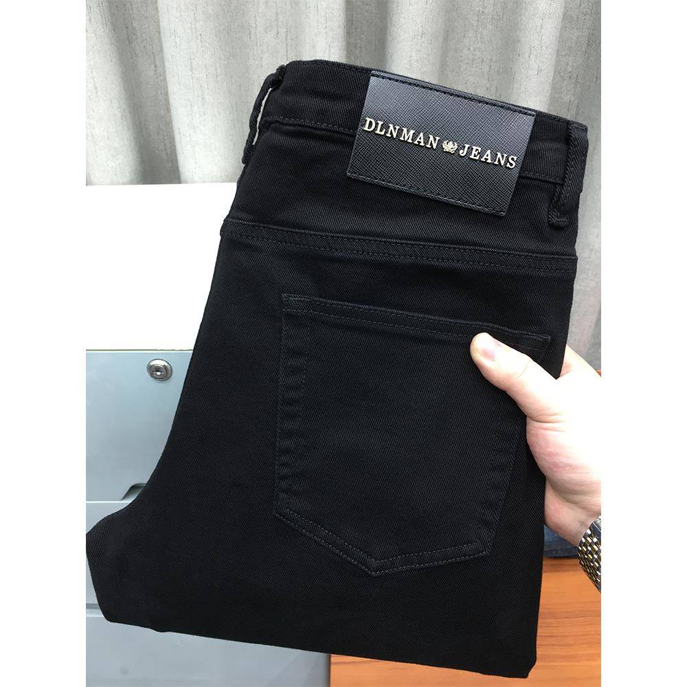 2025薄款百搭黑色宽松直筒牛仔裤男大码男装纯黑色商务休闲长裤