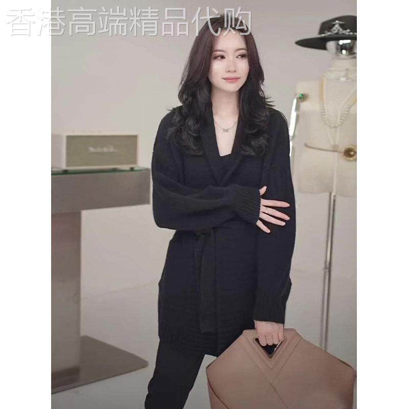 2025秋季新款女装黑色毛衣外套高级感气质宽松收腰中长款针织开衫