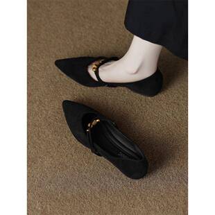 法式小羊皮尖头平底瓢鞋女2025秋冬季浅口百搭软底绝美不累脚单鞋