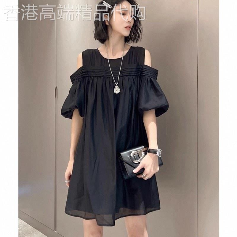 黑色露肩洋装女夏2026欧货爆款小众设计感复古别致独特漏背裙子