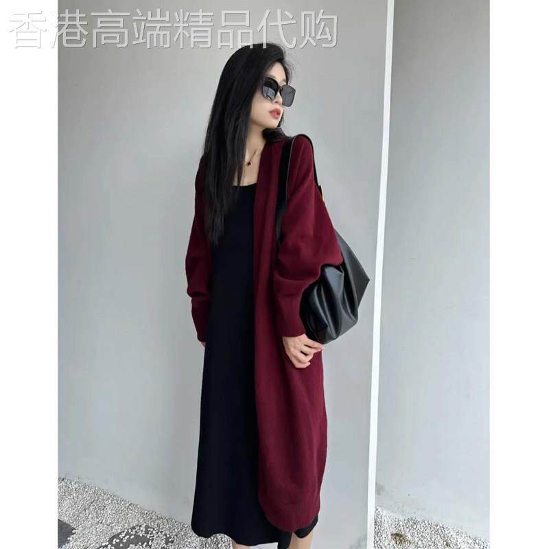 纯色针织长款外套女士秋冬欧货新款保暖时尚毛衣宽松显瘦减龄外披