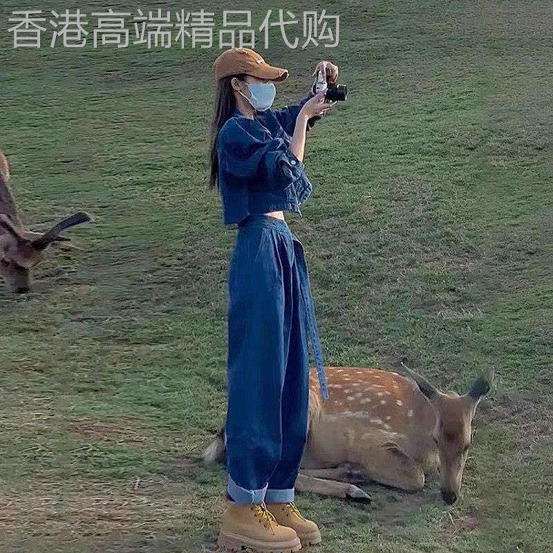 套装女士春秋2026新款高级感牛仔外套阔腿裤子休闲时尚洋气两件套