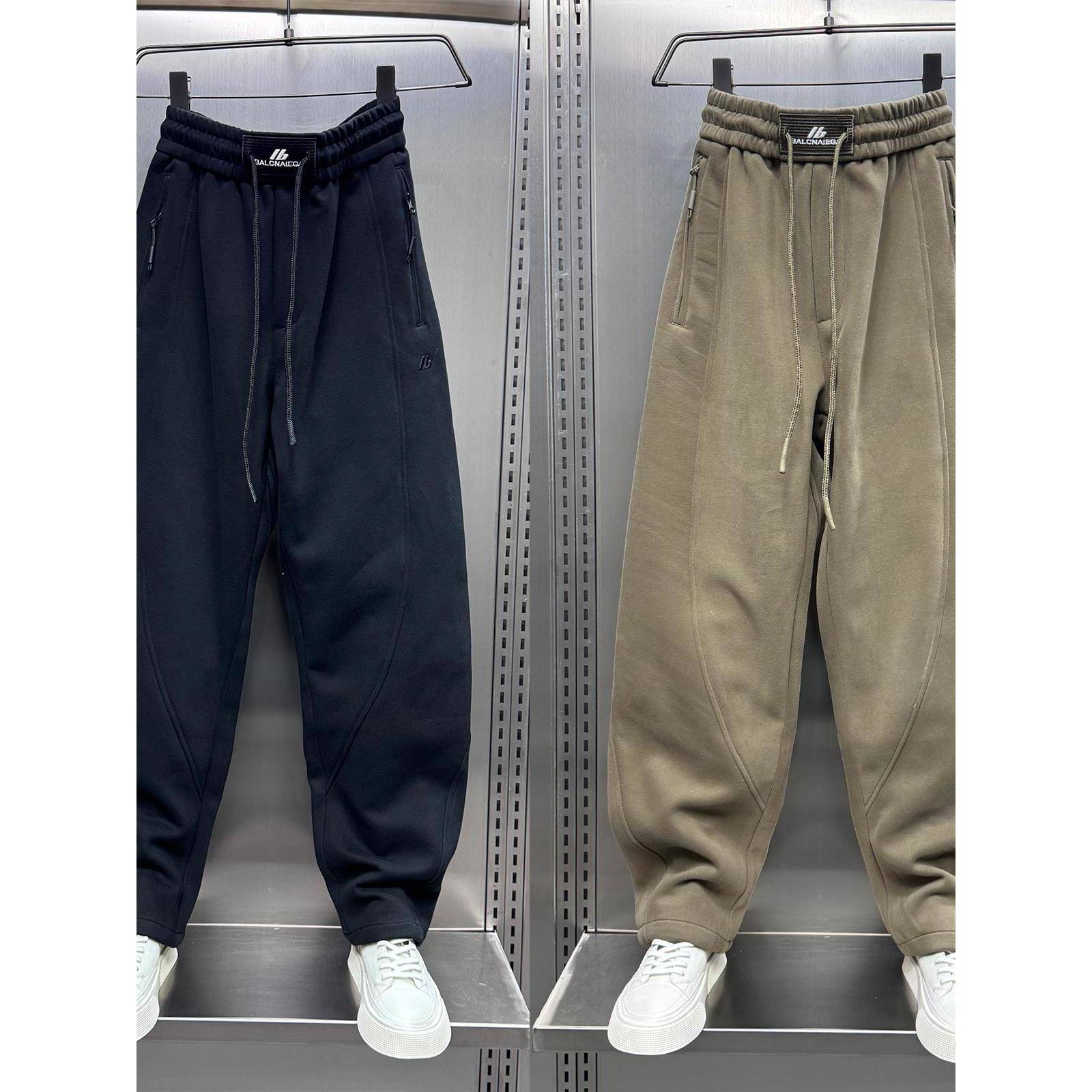 Mostarsea~秋冬拉炼口袋运动裤男痞帅潮流休闲裤松紧腰直筒弯刀裤