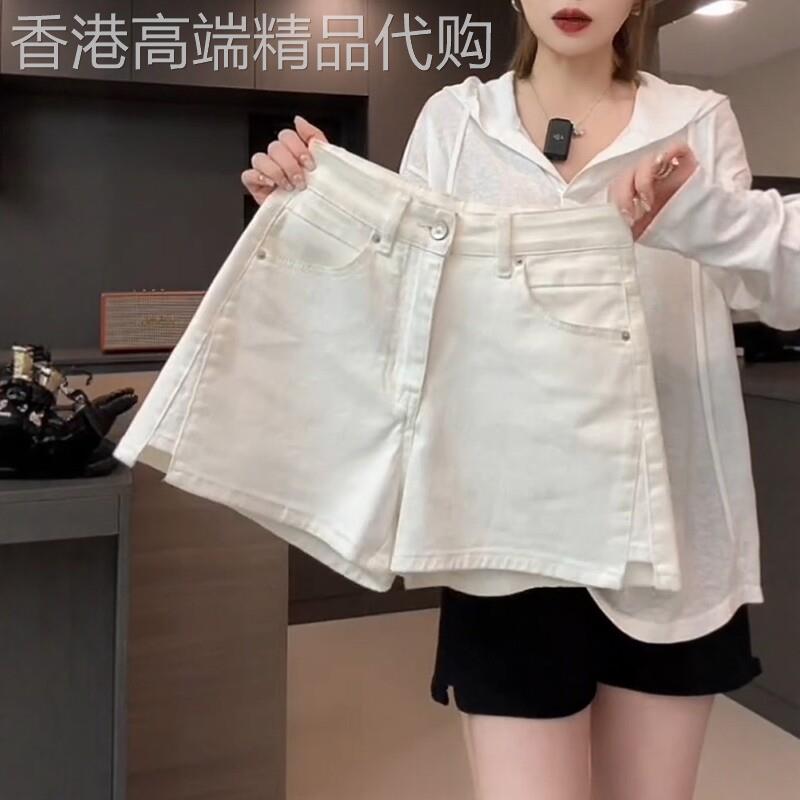 白色牛仔短裤女夏季薄款2026新款高腰a字大尺码显瘦小个子阔腿热