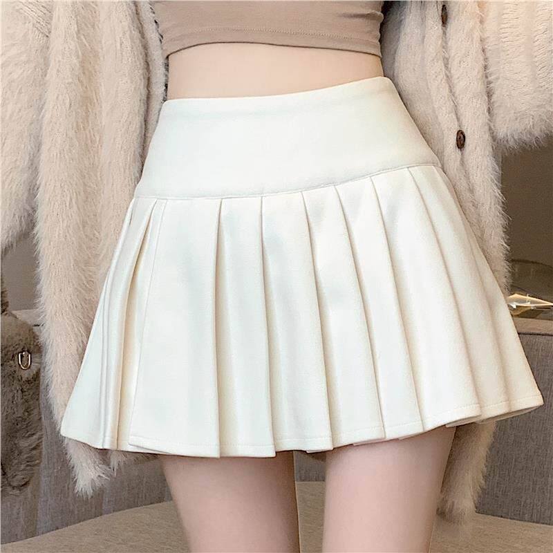 白色毛呢半身裙百褶裙女春秋冬高腰显瘦小个子设计感蓬蓬a字短裙