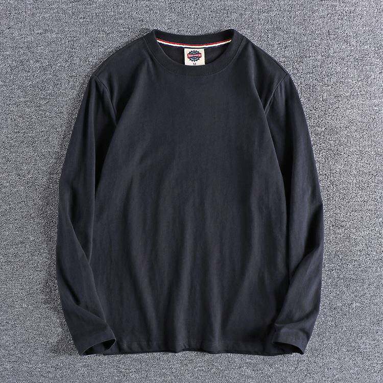 代购潮男秋冬日系复古简约纯棉打底衫水洗磨毛男士圆领长袖T恤