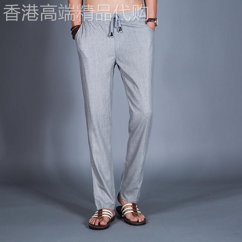 港风薄款棉麻休闲裤男士长裤子新款亚麻直筒男裤韩版修身宽松夏潮