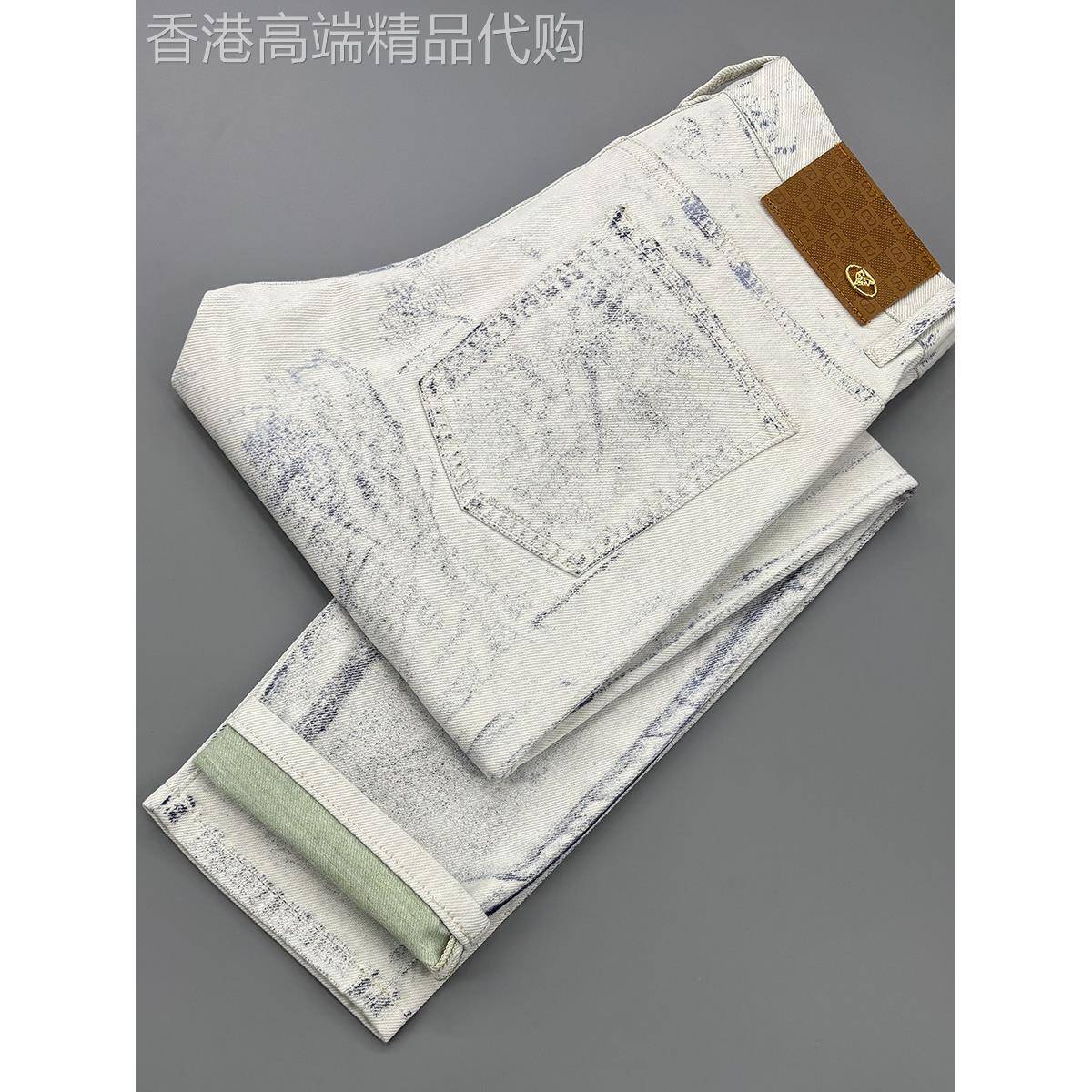 设计感白色刮烂牛仔裤男士2025新款彩绘涂鸦潮流个性修身小脚裤子