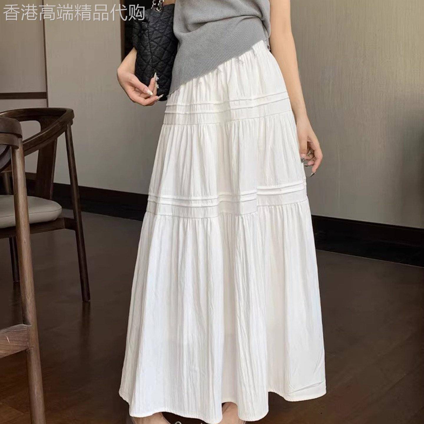 白色半身裙女夏季2026新款显瘦遮肉a字半裙高腰垂坠感大摆伞裙子