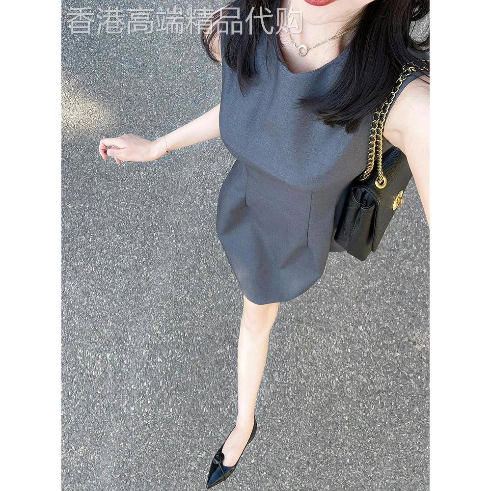 Wfyo/高端灰色无袖女背心连衣裙夏季小裙裙修身短裙
