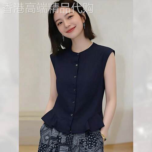 高级感无袖衬衫女装夏季2026年新款轻奢上衣背心复古圆领小众百搭