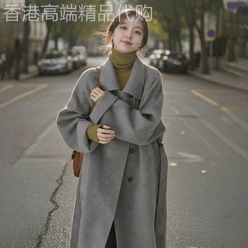 灰色双面羊毛呢子大衣女25冬小个子高级感长款独特超好看毛呢外套
