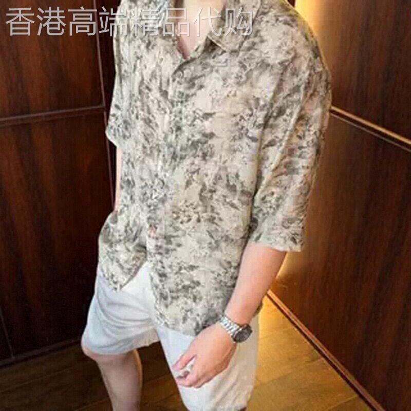 潮牌老钱风宽松帅气休闲短袖衬衫T恤男夏季高级新款时尚百搭T恤