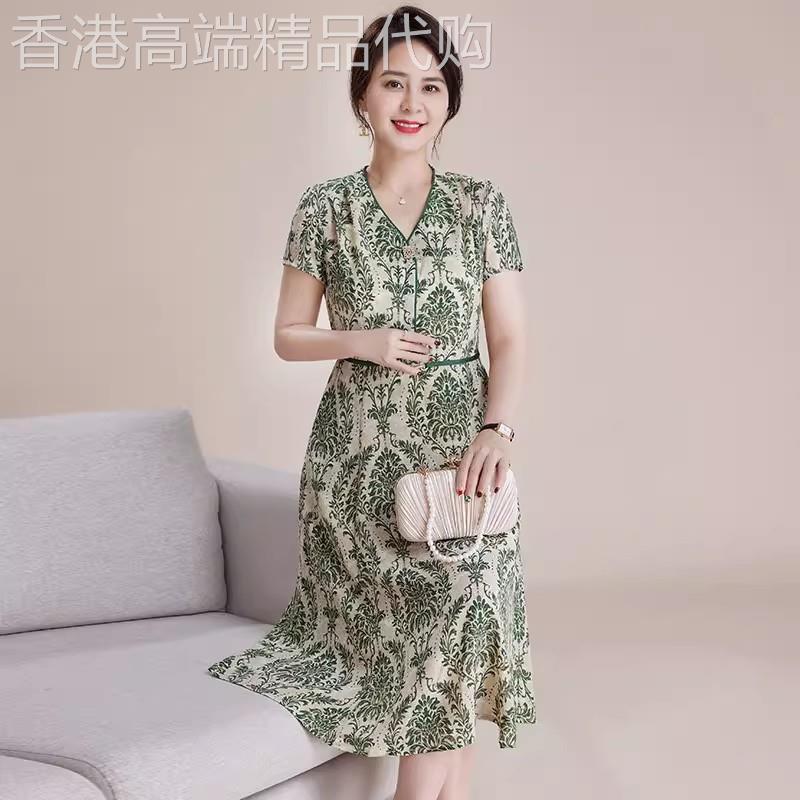 中年妈妈夏装雪纺短袖连衣裙女宽松大码洋气高贵2026新款气质裙子