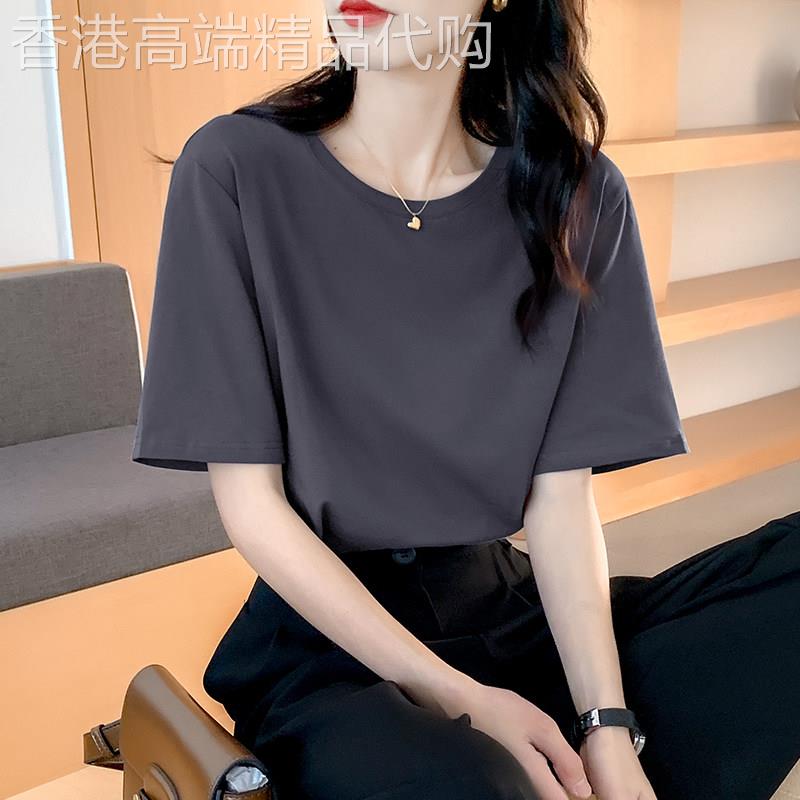 夏季短袖t恤女士宽松纯棉体恤2026新款休闲圆领百搭短款半袖上衣