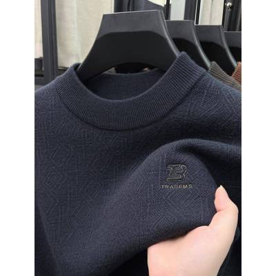 高级感提花半高领毛衣男冬季加厚保暖羊毛打底衫休闲百搭套头卫衣