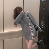 口袋宽松灰色毛衣女学院风套头直筒毛针织衫 Thom 春秋季