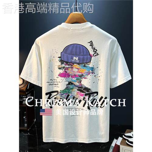 出口美国Chrisma Katch~涂鸦印花短袖刺绣衫宽松舒适柔软上衣