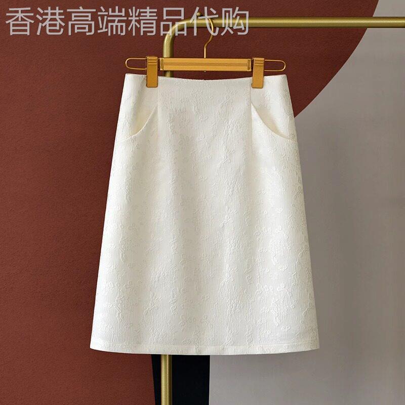 法式高腰显瘦百搭半身裙女2025夏季新款米白色显瘦口袋及膝A字裙