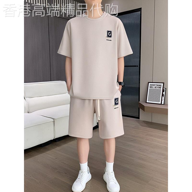 2026男休闲套装夏季新款宽松百搭潮流刺绣短袖T恤搭配短裤两件套
