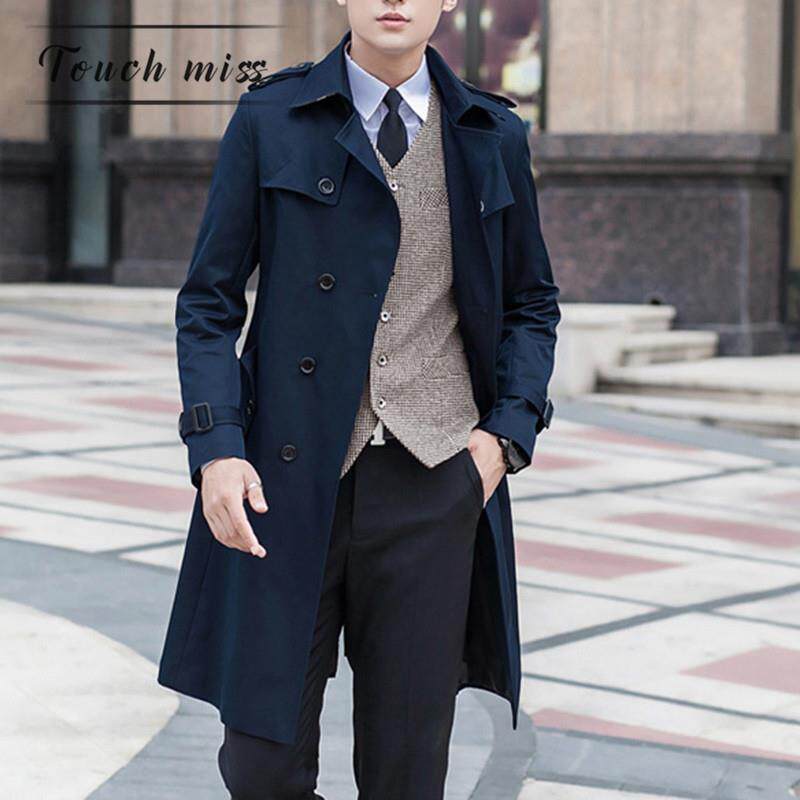 TOUCH MISS新款风衣男中长款加大码春秋男装英伦风休闲外套加肥男