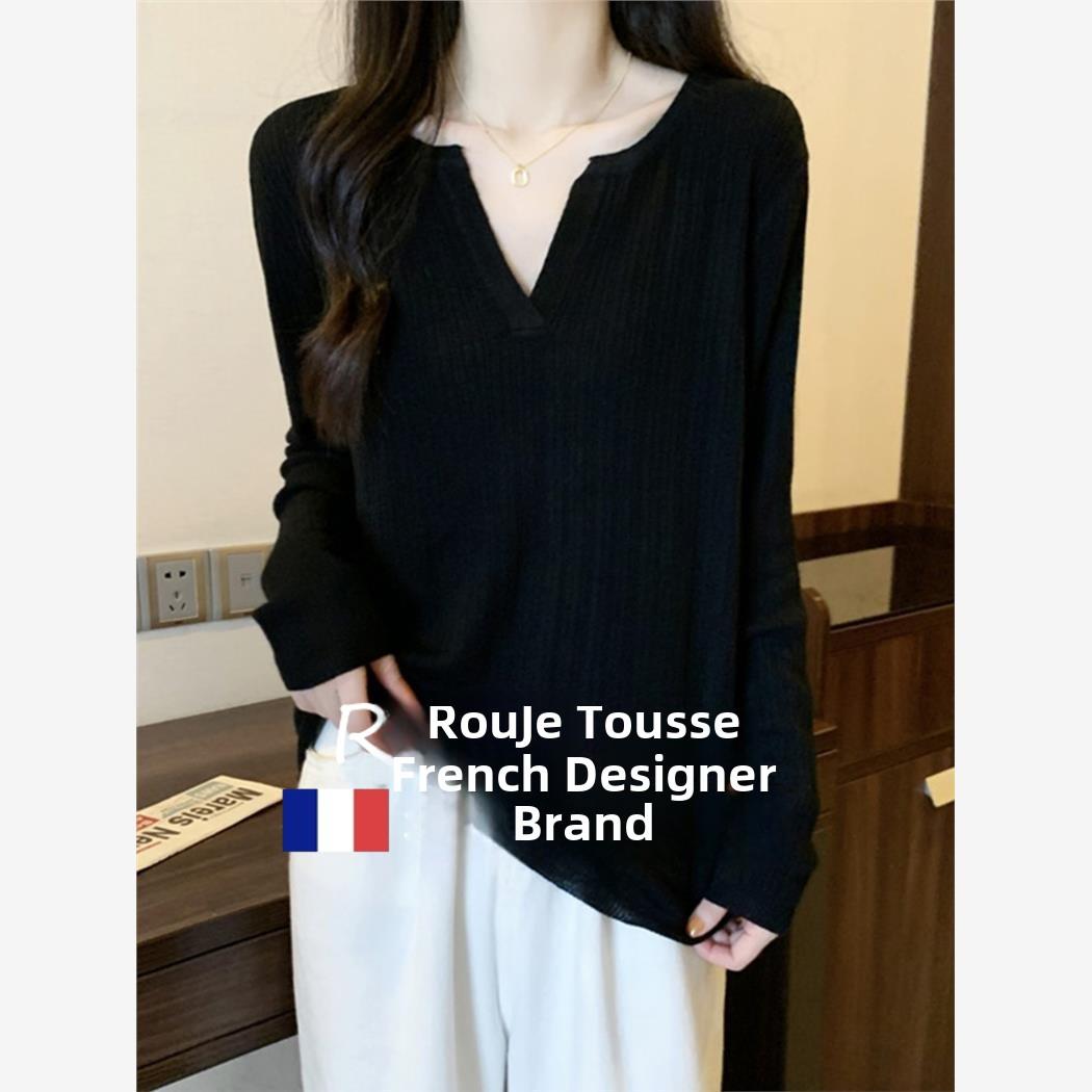 Rouje tusse羊毛衫女2025秋冬V领毛衣宽松套头长袖羊绒针织打底衫