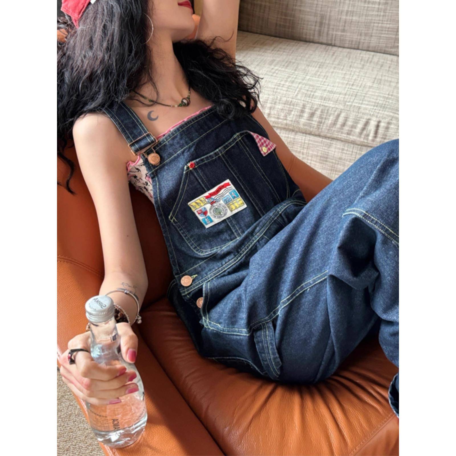 欧洲站春季新款美式覆古牛仔背带裤女新款宽松显瘦减龄松弛感长裤 - 封面