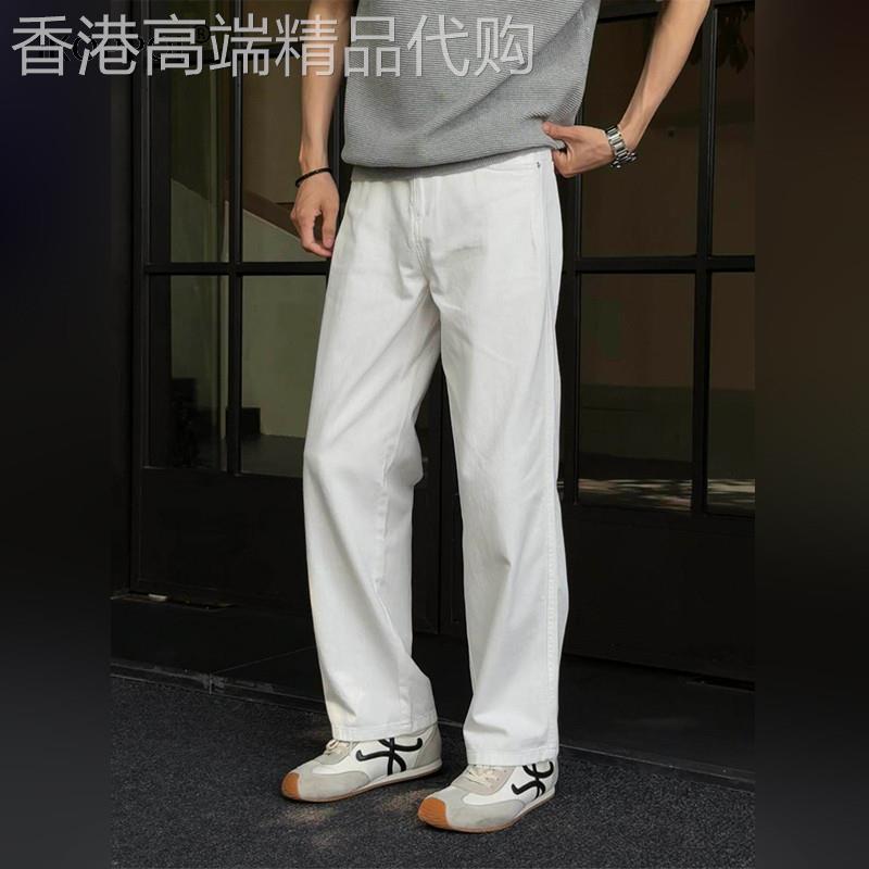 高端极简老钱风高腰牛仔裤男士夏季通勤休闲裤子显瘦窄版直筒长裤