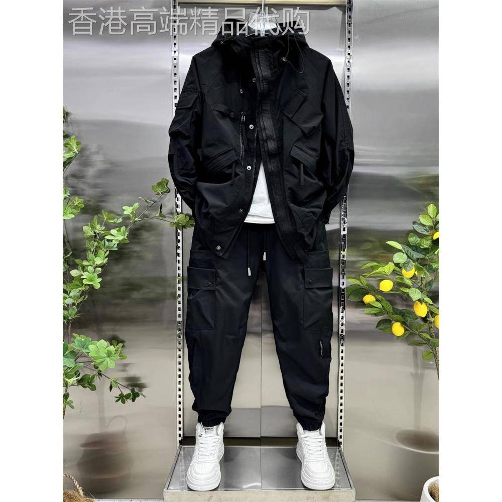 潮牌工装冲锋衣套装男士春秋季2025新款宽松痞帅外套哈伦裤两件套